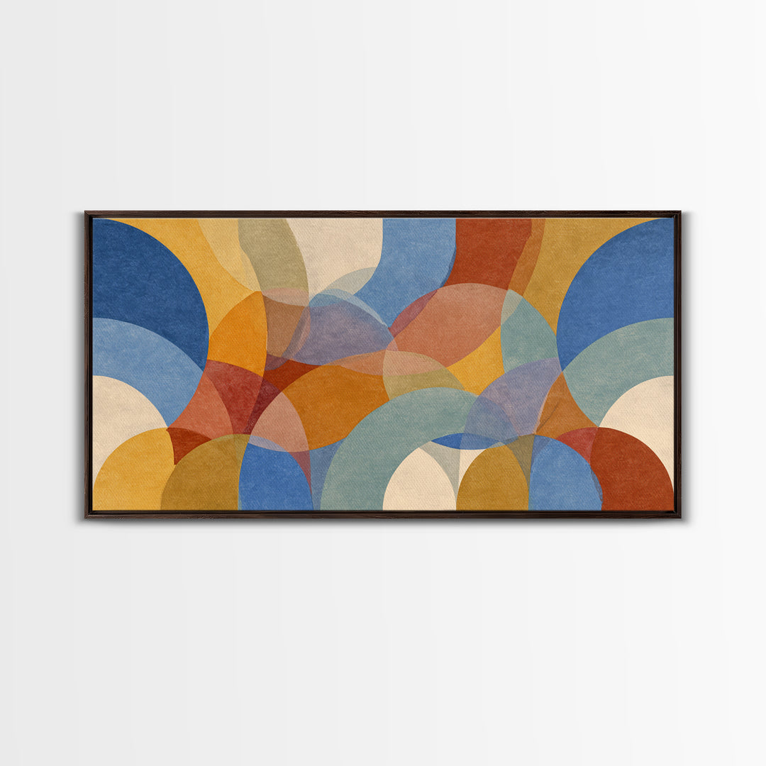 Colorful Translucent Circles And Arches Canvas Print, Midcentury Modern Abstract Art, Retro Wall Decor, Geometric Living Room Art