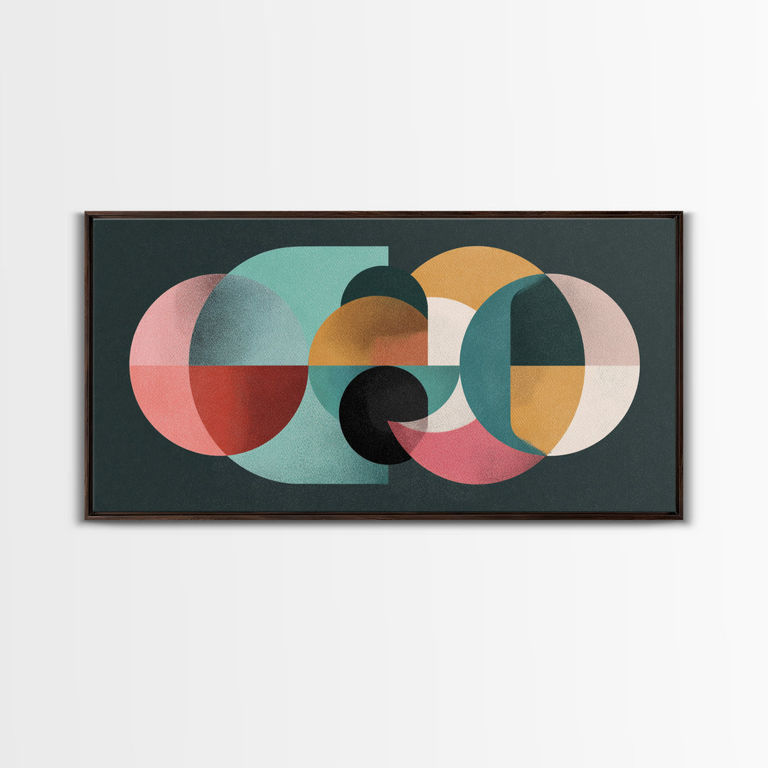 Pink Mint Mustard Oval Circle Blocks Wall Art, Midcentury Modern Geometric Print, Bauhaus Abstract Poster, MCM Wall Decor