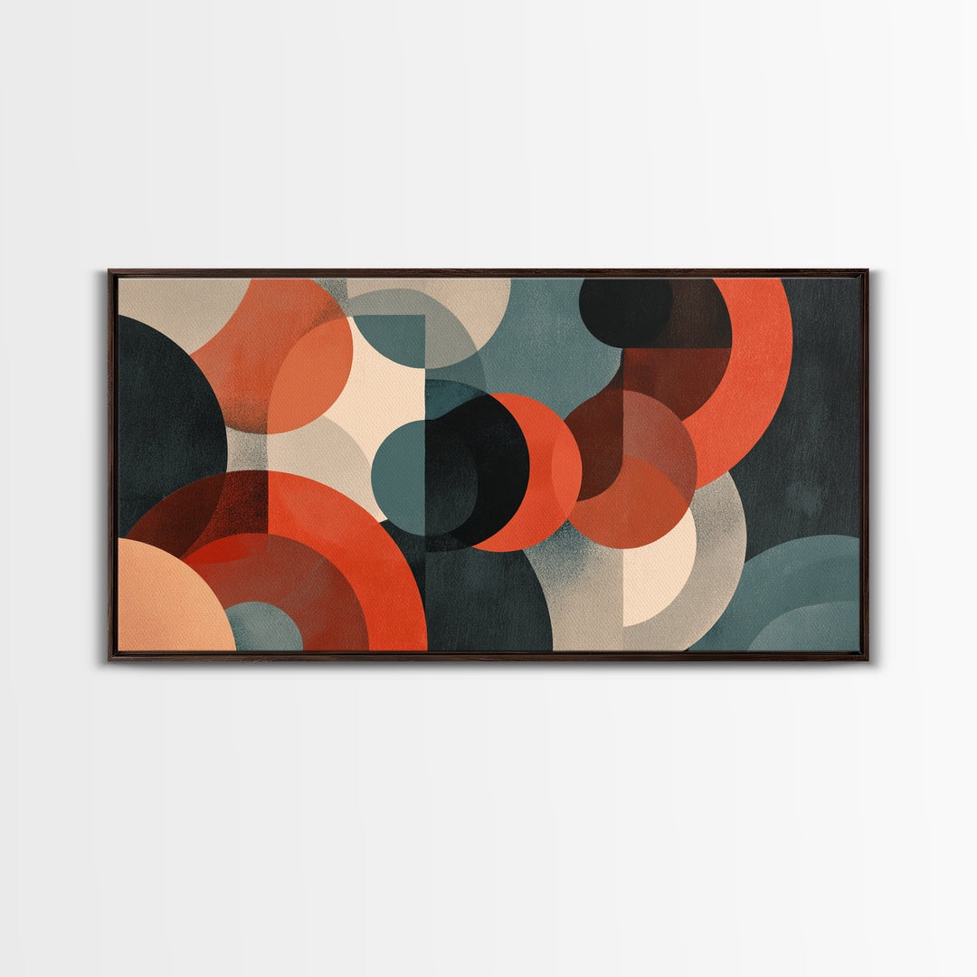 Rust Teal Cream Overlapping Circle Abstract Canvas Print, Midcentury Modern Wall Art, Retro Geometric Decor, Large MCM Poster