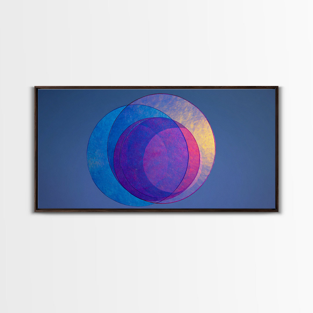 Blue Purple Transparent Planet Circles Canvas Print, Modern Abstract Wall Art, Midcentury Geometric Poster, Cool Bedroom Decor