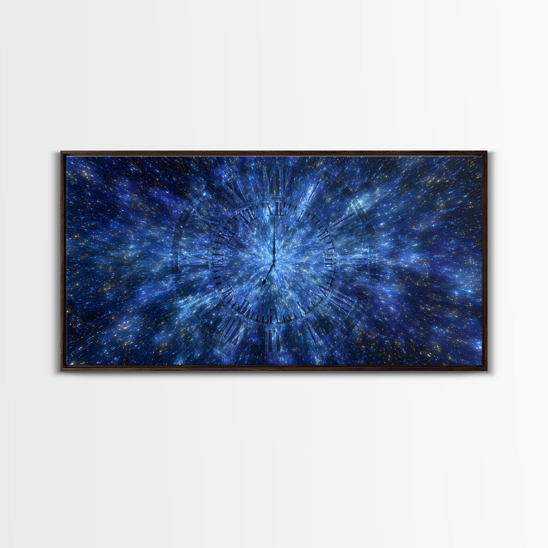 Blue Starfield Time Portal Wall Art, Modern Abstract Art, Space Poster, Digital Art Print, Galaxy Clock Decor, Home Office Art