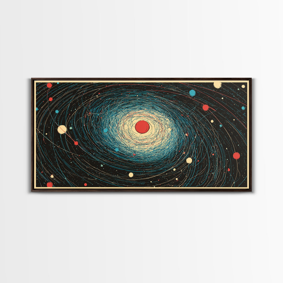 Cream Red Spiral Galaxy Canvas Print, Midcentury Modern Art, Retro Space Poster, Abstract Wall Decor, Atomic Planet Artwork