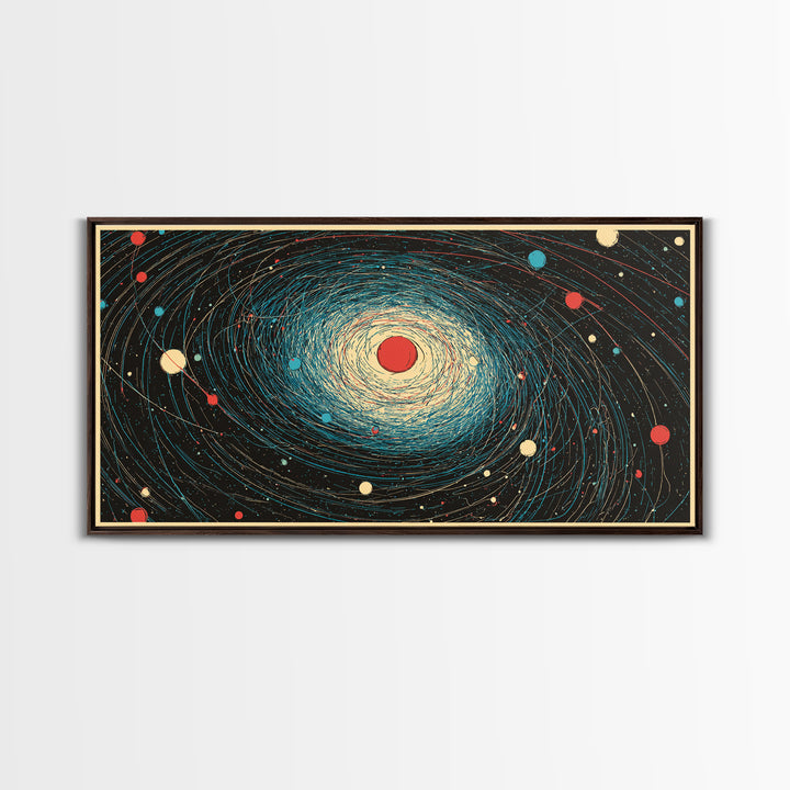 Cream Red Spiral Galaxy Canvas Print, Midcentury Modern Art, Retro Space Poster, Abstract Wall Decor, Atomic Planet Artwork