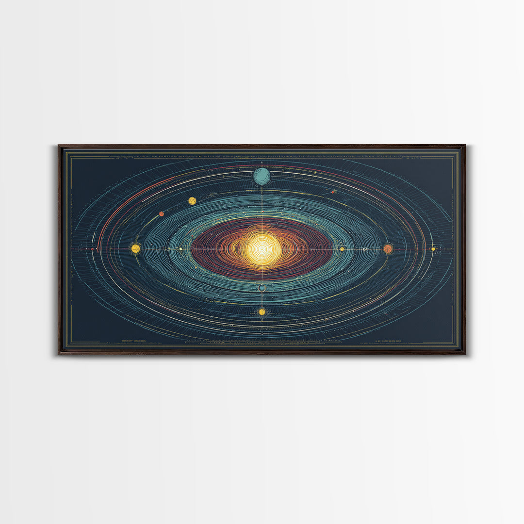 Celestial Orbit Map Framed Canvas Print, Modern Abstract Art, Midcentury Wall Art, Space Poster, Geometric Home Office Decor