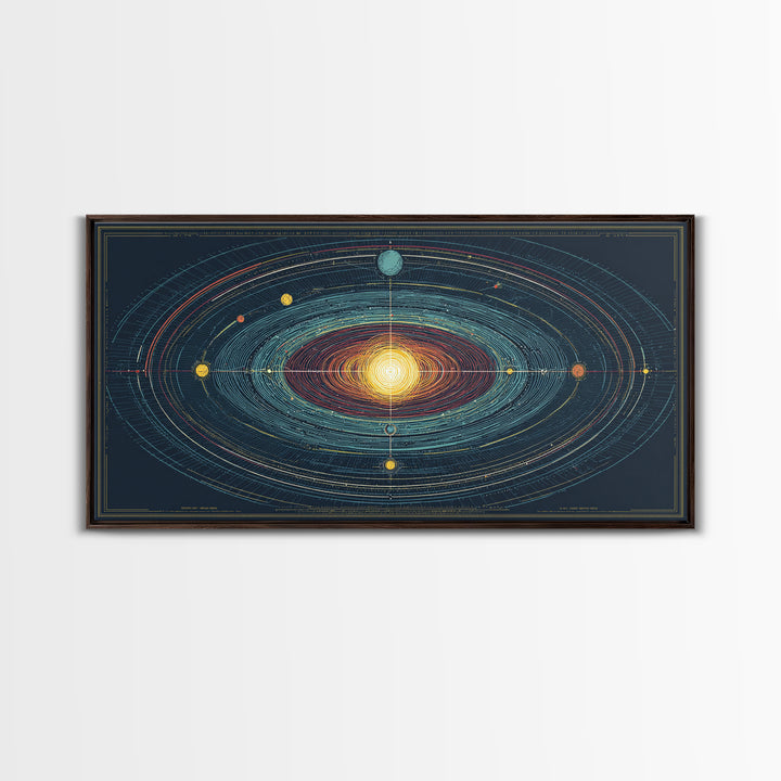 Celestial Orbit Map Framed Canvas Print, Modern Abstract Art, Midcentury Wall Art, Space Poster, Geometric Home Office Decor