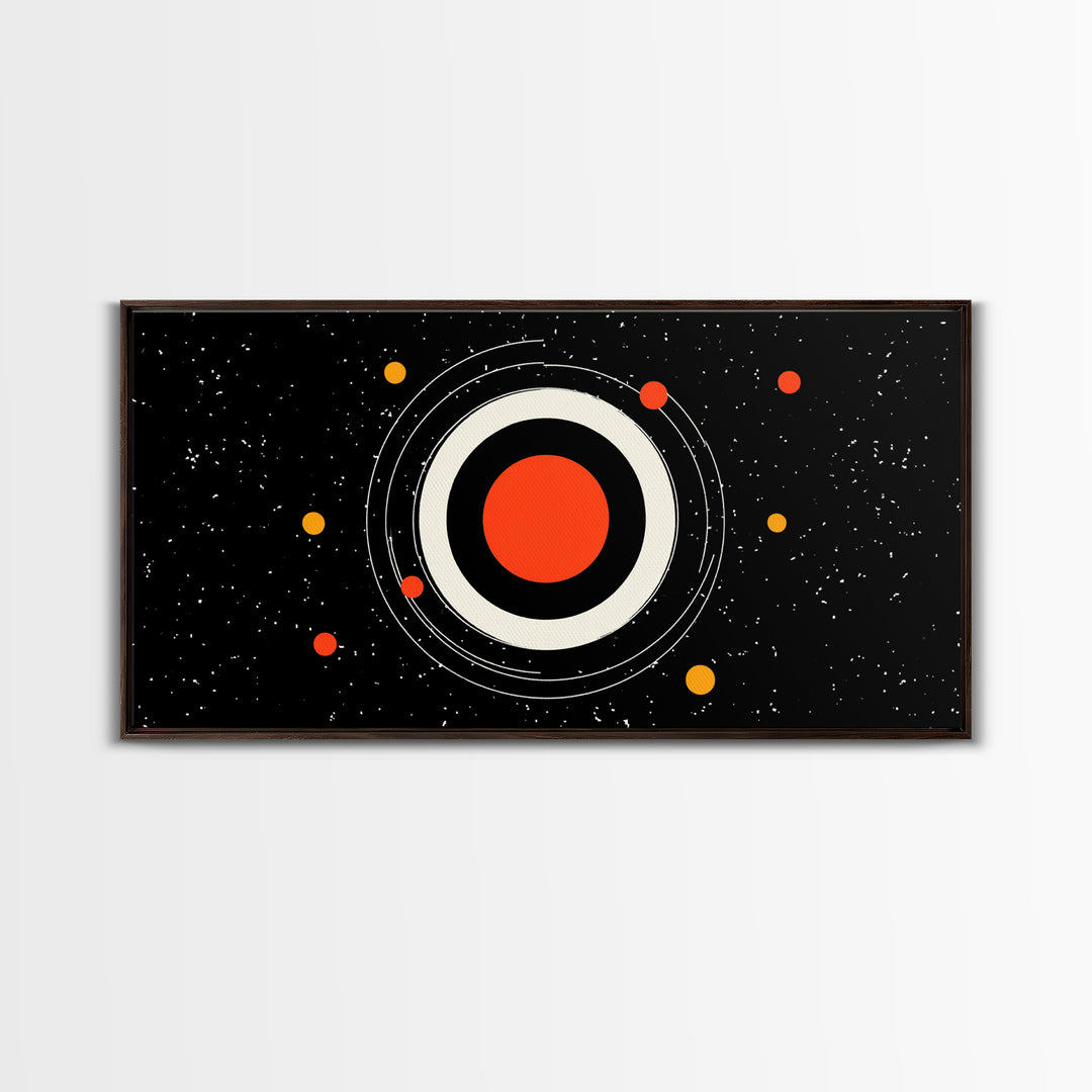 Minimal Red Planet Wall Art, Black Starfield Orbit Poster, Midcentury Modern Decor, Atomic Space Abstract Art Print, MCM