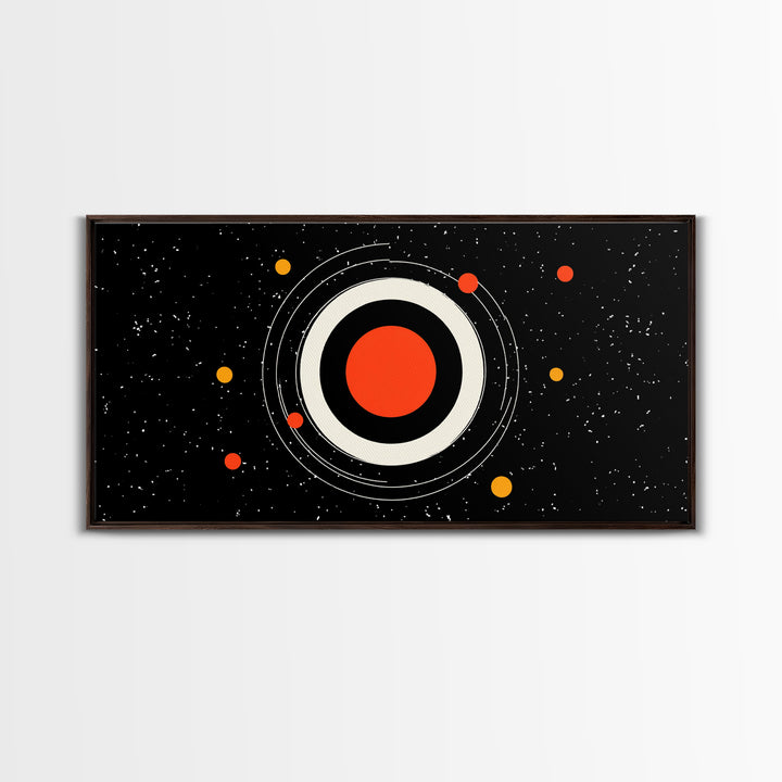 Minimal Red Planet Wall Art, Black Starfield Orbit Poster, Midcentury Modern Decor, Atomic Space Abstract Art Print, MCM