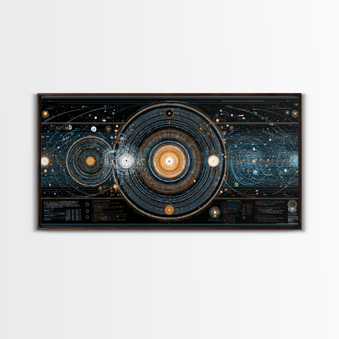 Cosmic Orbit Diagram Wall Art, Sci Fi Galaxy Map, Modern Abstract Art Print, Blue Gold Space Poster, MCM Office Decor Gift