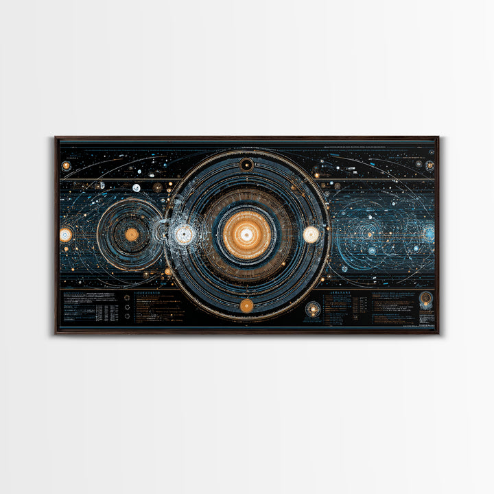 Cosmic Orbit Diagram Wall Art, Sci Fi Galaxy Map, Modern Abstract Art Print, Blue Gold Space Poster, MCM Office Decor Gift