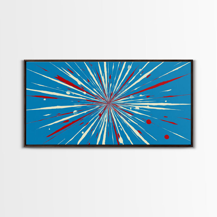 Blue Red Speed Burst Wall Art, Retro Sci Fi Star Lines, Modern Abstract Art Print, Bold Graphic Poster, Game Room Decor Gift