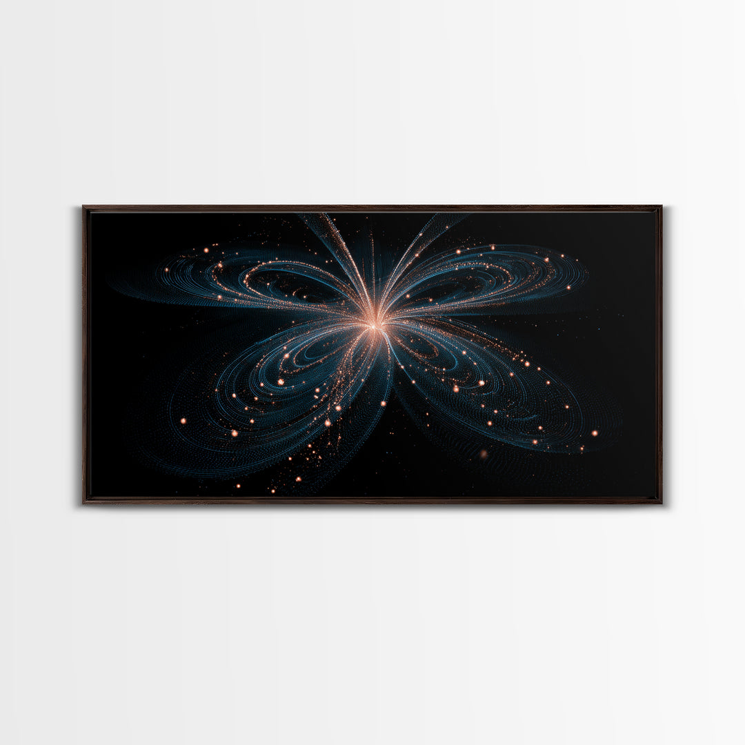 Orbital Butterfly Starfield Framed Canvas Print, Cosmic Particle Wall Art, Modern Abstract Art, Elegant Sci Fi Bedroom Decor