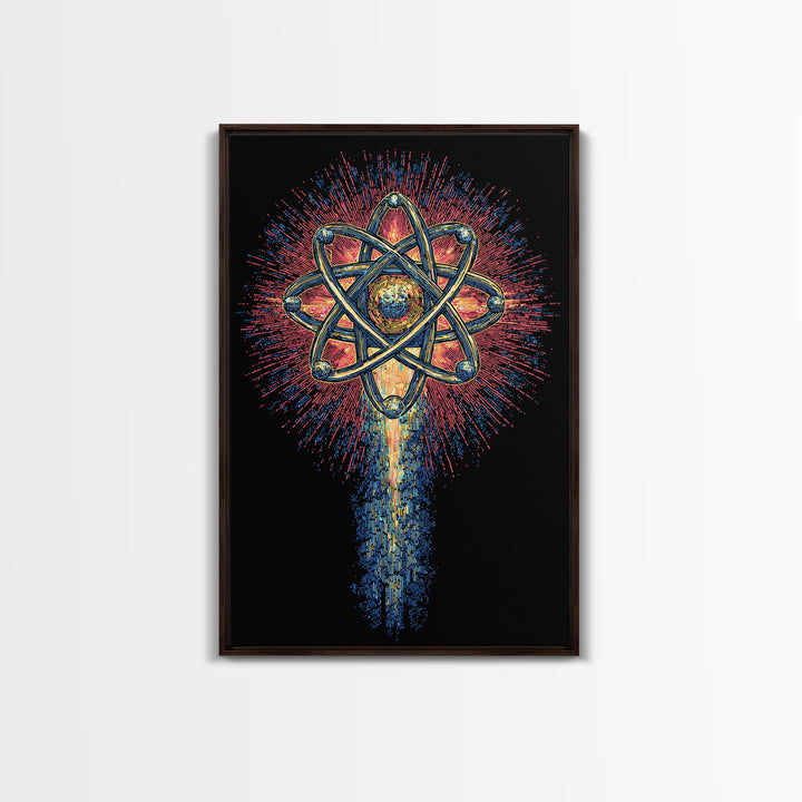 Radiant Atomic Starburst Canvas Print, Midcentury Modern Wall Art, Retro Science Poster, Bright Geometric Space Decor Art