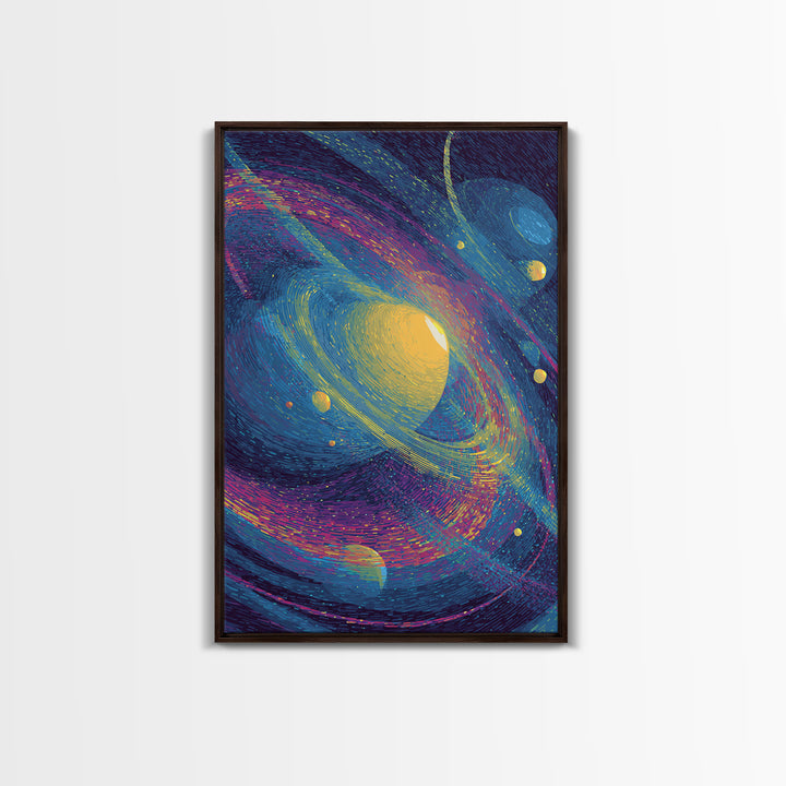 Vibrant Saturn Galaxy With Colorful Swirls Canvas Print, Cosmic Retro Wall Decor, Modern Abstract Art, Space Poster Gift