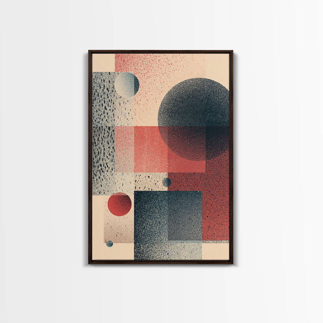Textured Geometric Circles And Squares Canvas Print, Midcentury Modern Wall Art, Retro Abstract Poster, Bauhaus Home Decor