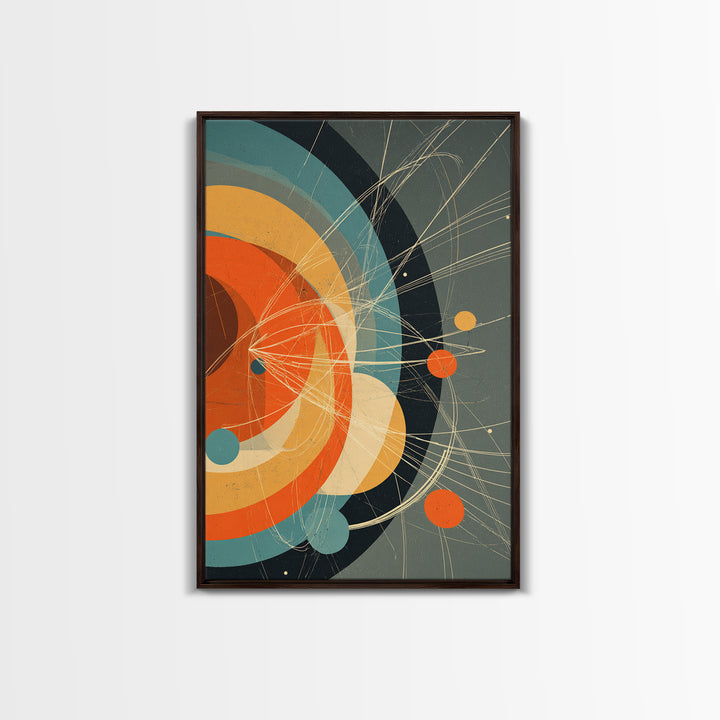 Retro Atomic Orbit Circles In Orange And Teal Wall Art, Midcentury Modern Decor, Geometric Poster, Bold MCM Artwork Print
