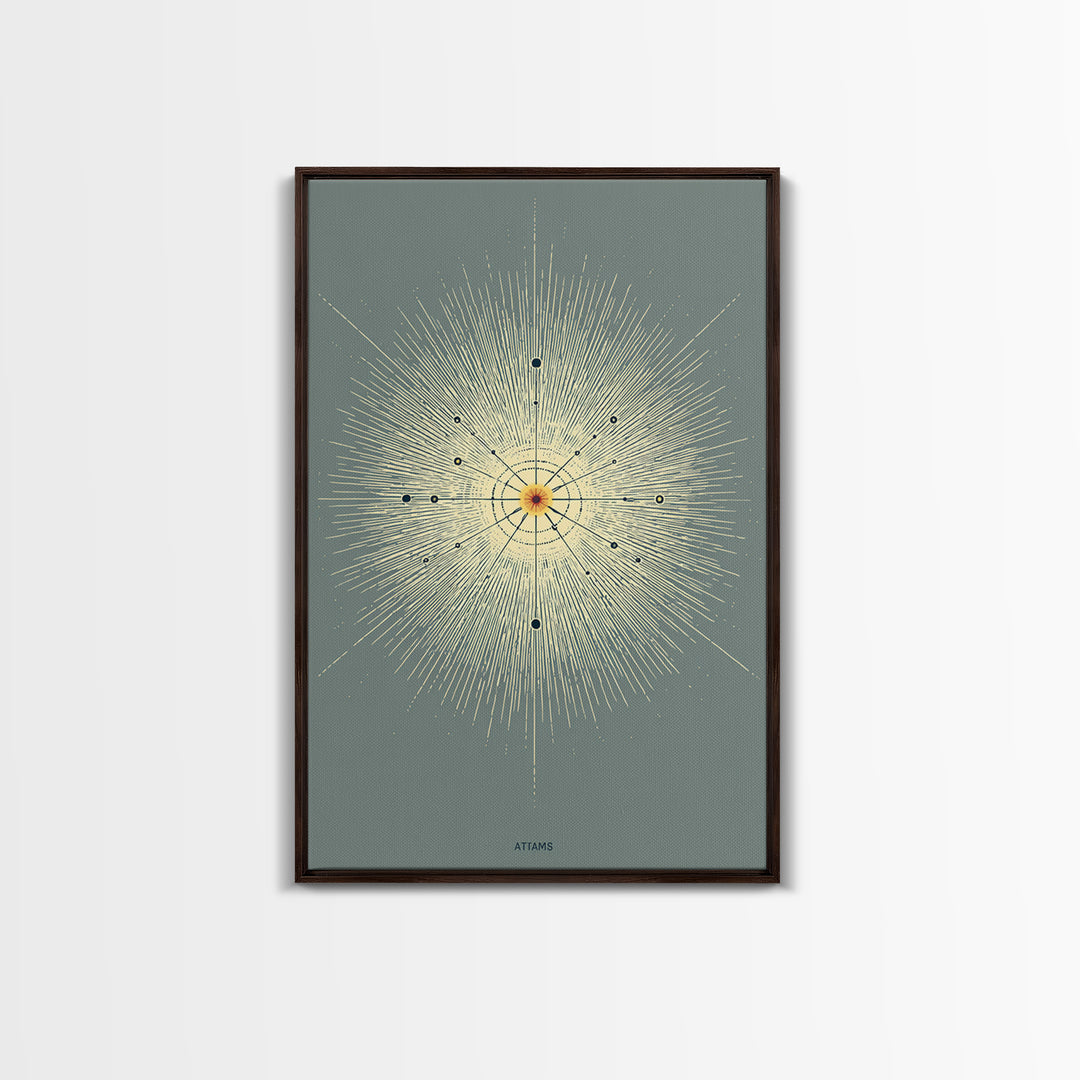 Atomic Starburst Diagram Wall Art, Midcentury Modern Abstract Sun Poster, Sage Green Geometric MCM Decor, Minimalist Print