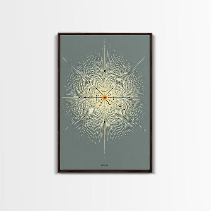 Atomic Starburst Diagram Wall Art, Midcentury Modern Abstract Sun Poster, Sage Green Geometric MCM Decor, Minimalist Print
