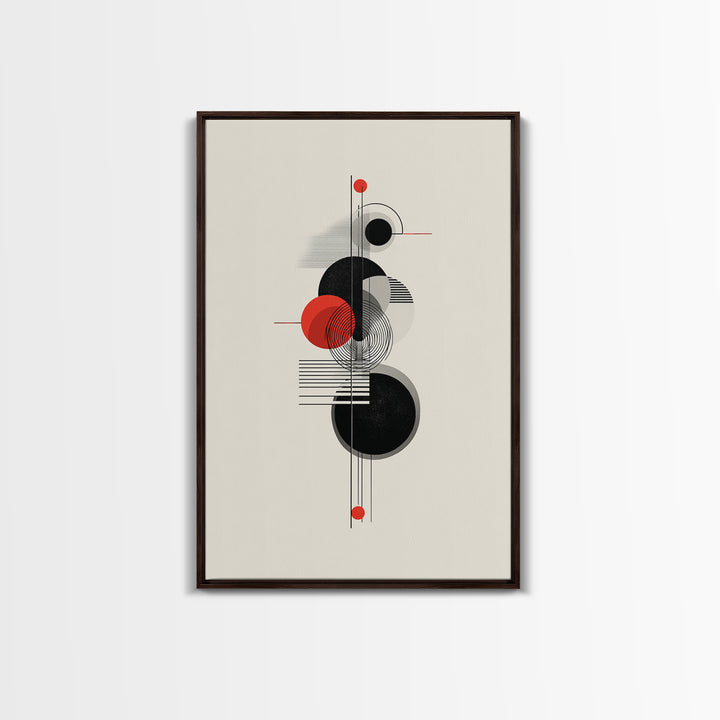 Red Black Bauhaus Circles Wall Art, Midcentury Modern Geometric Poster, Abstract MCM Decor, Minimalist Shape Art Print Gift