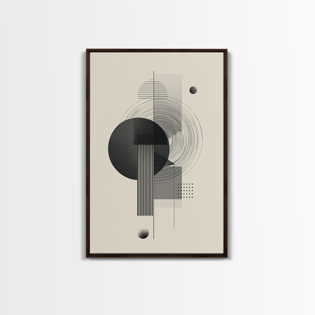 Black Gray Geometric Circle Wall Art, Modern Abstract Line Poster, Midcentury MCM Decor, Minimalist Bauhaus Art Print Gift