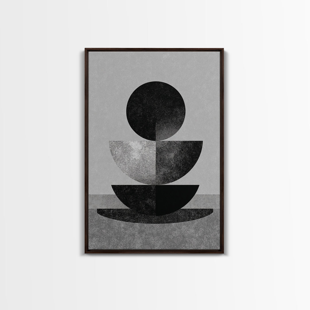Monochrome Stacked Circle Wall Art, Black White Abstract Poster, Midcentury Modern Geometric Decor, Minimalist MCM Print