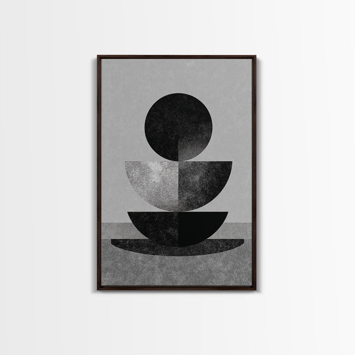 Monochrome Stacked Circle Wall Art, Black White Abstract Poster, Midcentury Modern Geometric Decor, Minimalist MCM Print