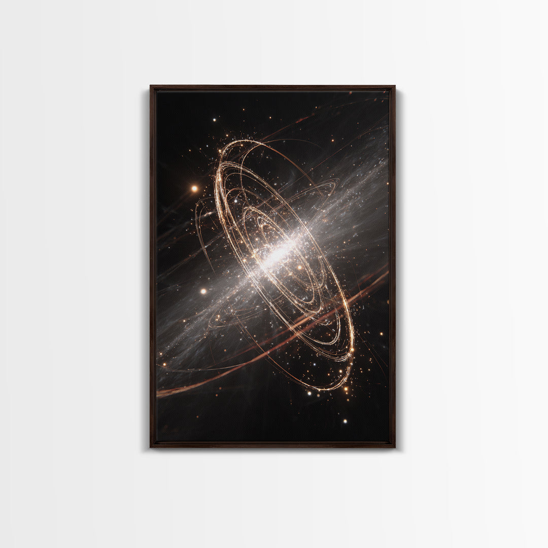 Glowing Galactic Rings Around Bright Star Framed Canvas Print, Space Abstract Art, Modern Wall Decor, Cosmic Poster Gift