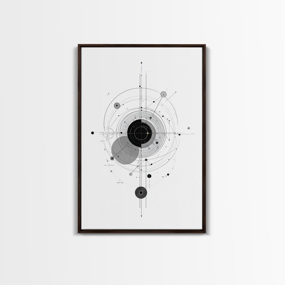 Minimal Orbital Diagram Wall Art, Modern Abstract Science Poster, Midcentury Geometric Line Decor, Black White MCM Print