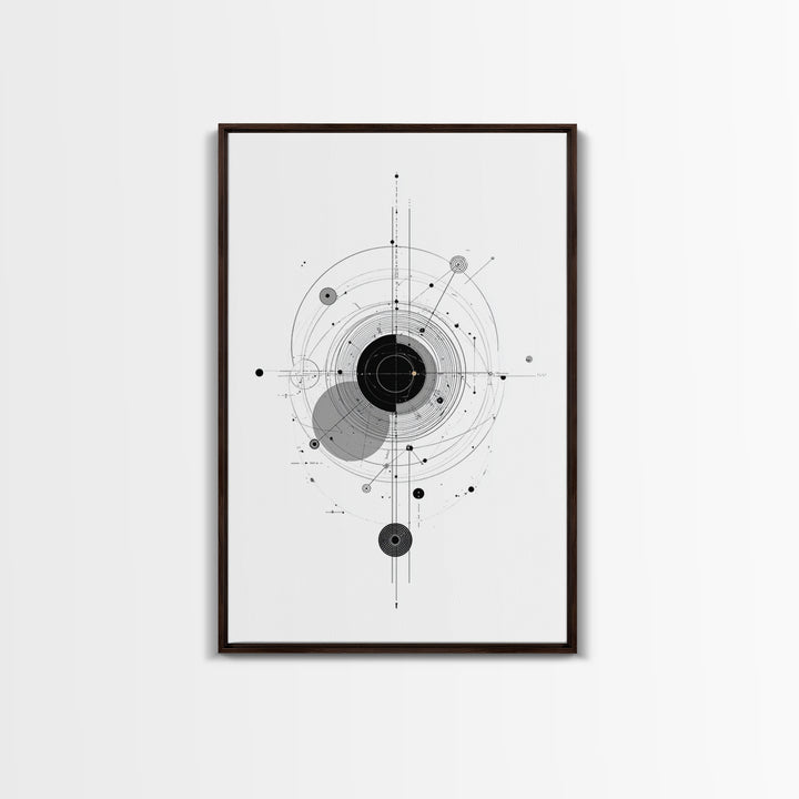 Minimal Orbital Diagram Wall Art, Modern Abstract Science Poster, Midcentury Geometric Line Decor, Black White MCM Print