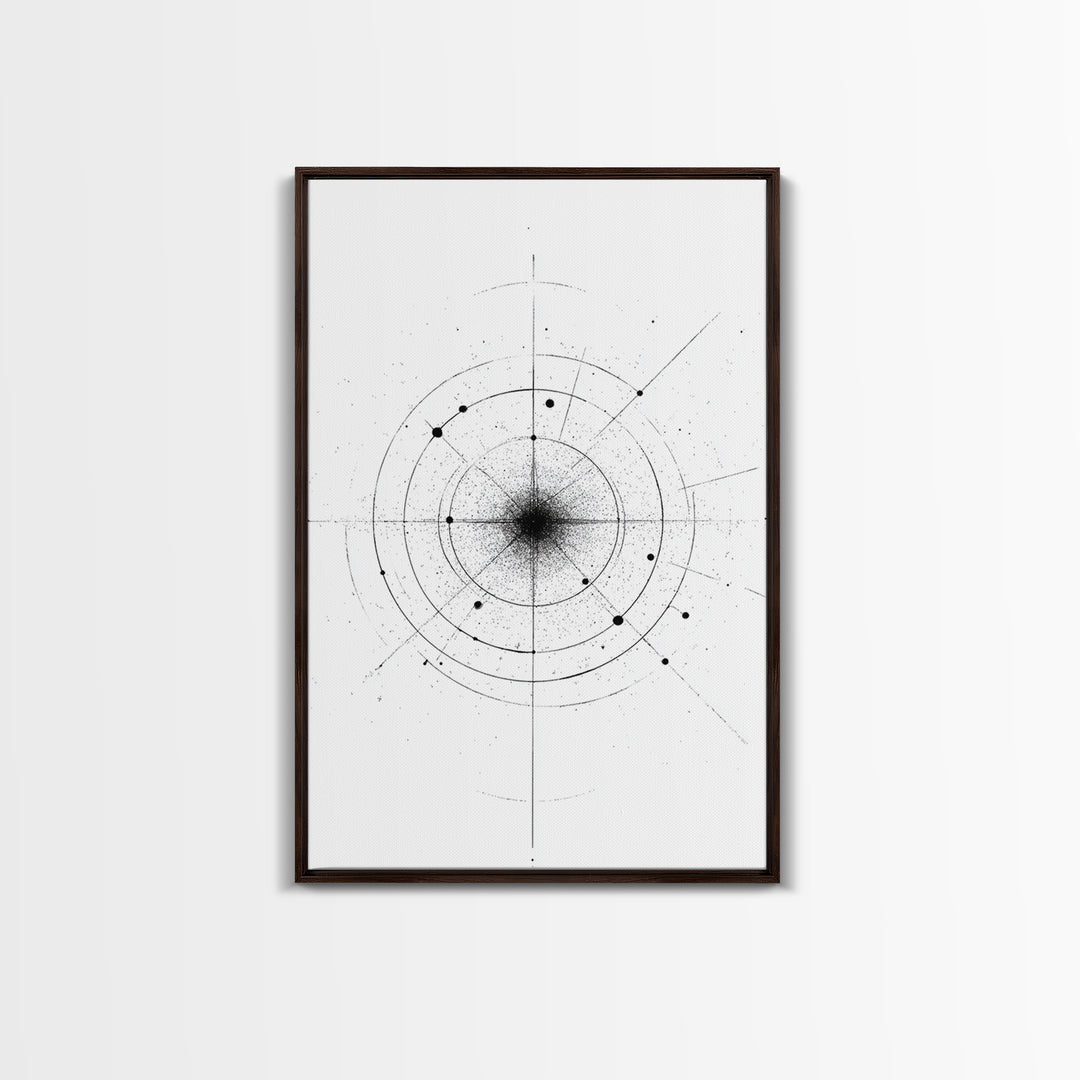 Minimal Celestial Orbit Diagram Wall Art, Black And White Abstract Geometry, Modern Art Print, Mid Century Office Decor Poster