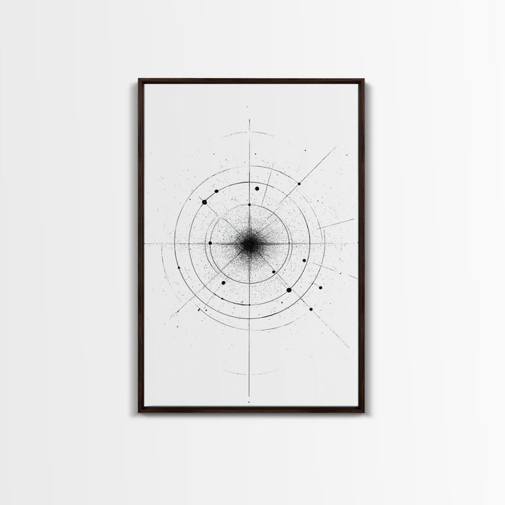 Minimal Celestial Orbit Diagram Wall Art, Black And White Abstract Geometry, Modern Art Print, Mid Century Office Decor Poster