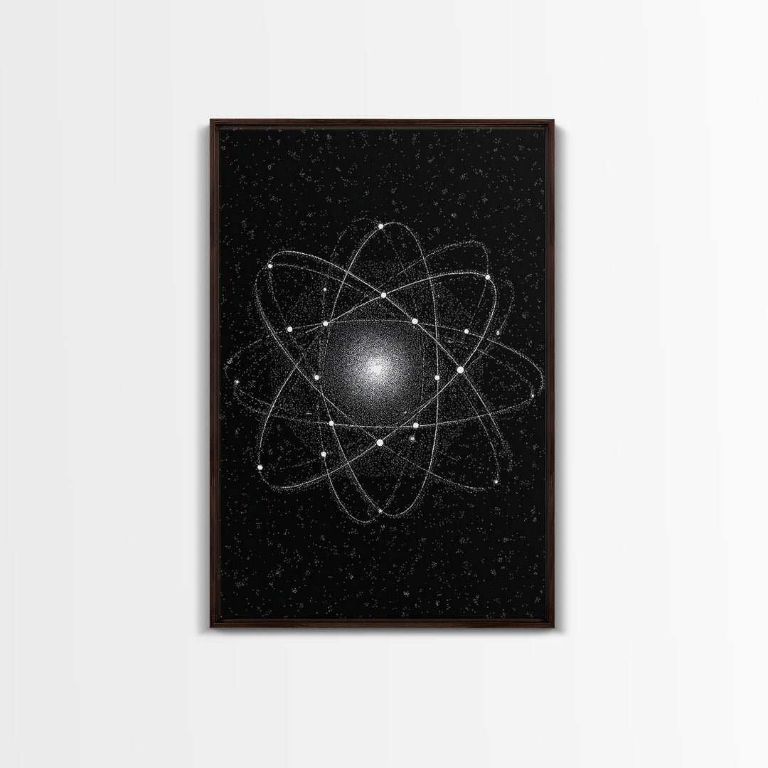 Glowing Atomic Starfield Wall Art, Black White Science Abstract, Mid Century Modern Decor, Geometric Space Poster Print Art