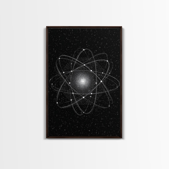 Glowing Atomic Starfield Wall Art, Black White Science Abstract, Mid Century Modern Decor, Geometric Space Poster Print Art