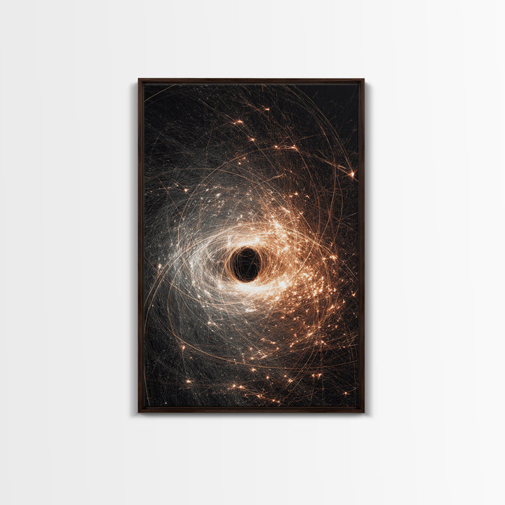 Black Hole Vortex With Golden Spark Orbits Canvas Print, Dark Space Wall Art, Modern Abstract Art, Sci Fi Poster Decor Gift