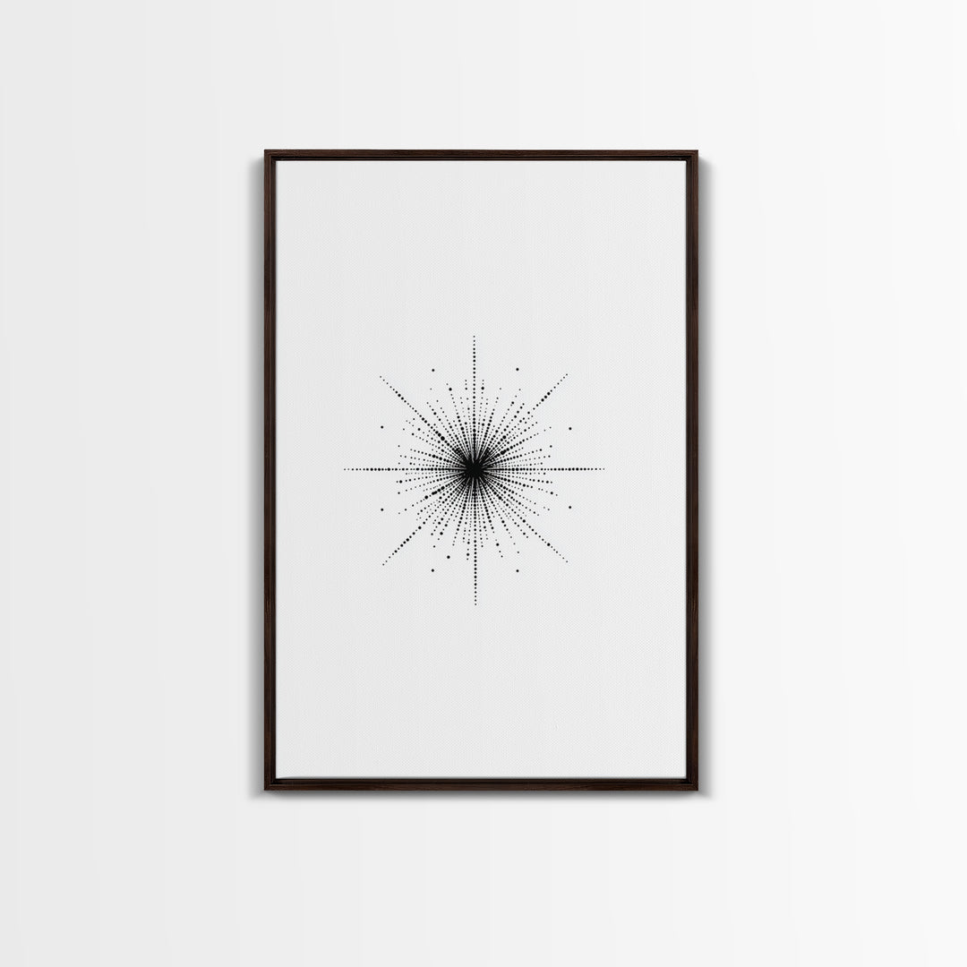 Dotted Cosmic Starburst Wall Art, Black And White Minimal Abstract, Modern Geometric Poster, Mid Century Office Decor Print