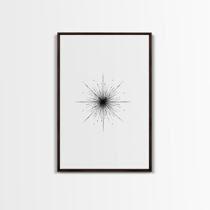 Dotted Cosmic Starburst Wall Art, Black And White Minimal Abstract, Modern Geometric Poster, Mid Century Office Decor Print