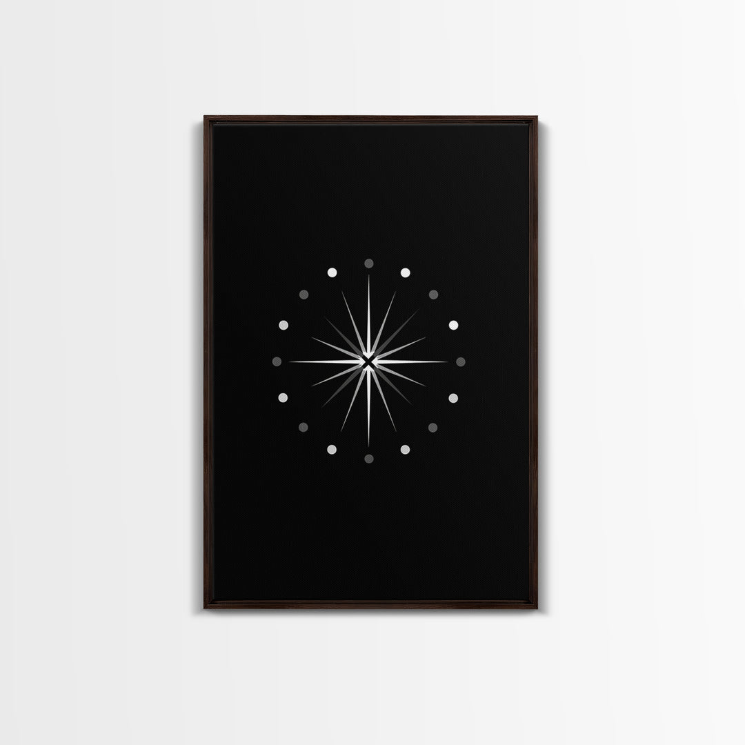 Black Atomic Starburst Wall Art, Mid Century Modern Art Print, Retro Geometric Poster, Minimalist MCM Wall Decor For Living Room