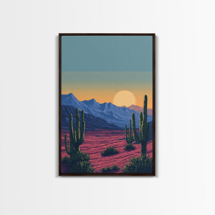 Saguaro Desert Mountains At Sunset Wall Art, Mid Century Modern Southwest Landscape, Retro Travel Poster, Colorful Home Decor
