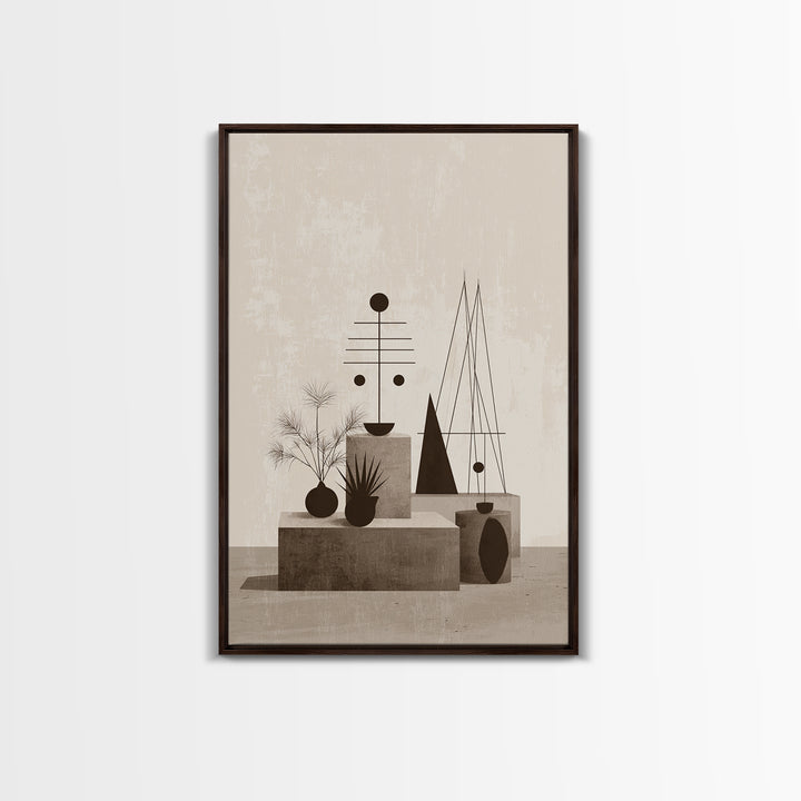 Neutral Geometric Still Life Wall Art, Mid Century Modern Abstract Print, Bauhaus Inspired Minimalist Decor, Office Wall Decor