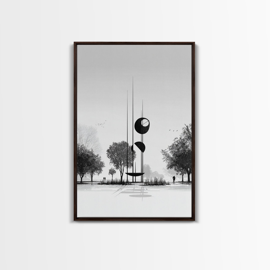 Black And White Modern Sculpture Wall Art, Minimalist Landscape Print, Contemporary Office Decor, Abstract Geometric Art