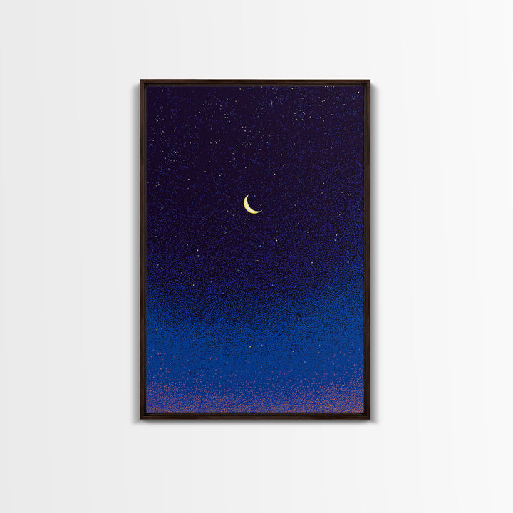 Purple Blue Crescent Moon Canvas Print, Starry Night Sky Wall Art, Celestial Bedroom Decor, Modern Spiritual Poster Gift