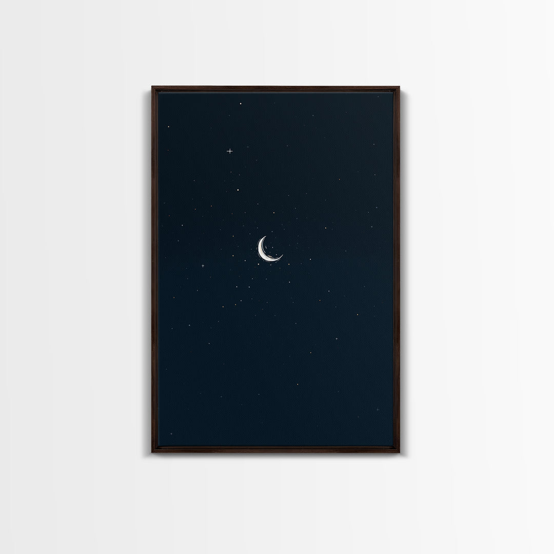 Minimal Crescent Moon Starry Night Wall Art, Celestial Dark Blue Poster, Modern Printable, Bedroom Decor, Mystic Nursery Print