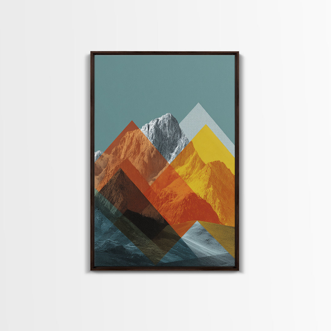 Layered Orange Geometric Mountain Peaks Canvas Print, Mid Century Modern Wall Art, Abstract Landscape Poster, MCM Decor Gift