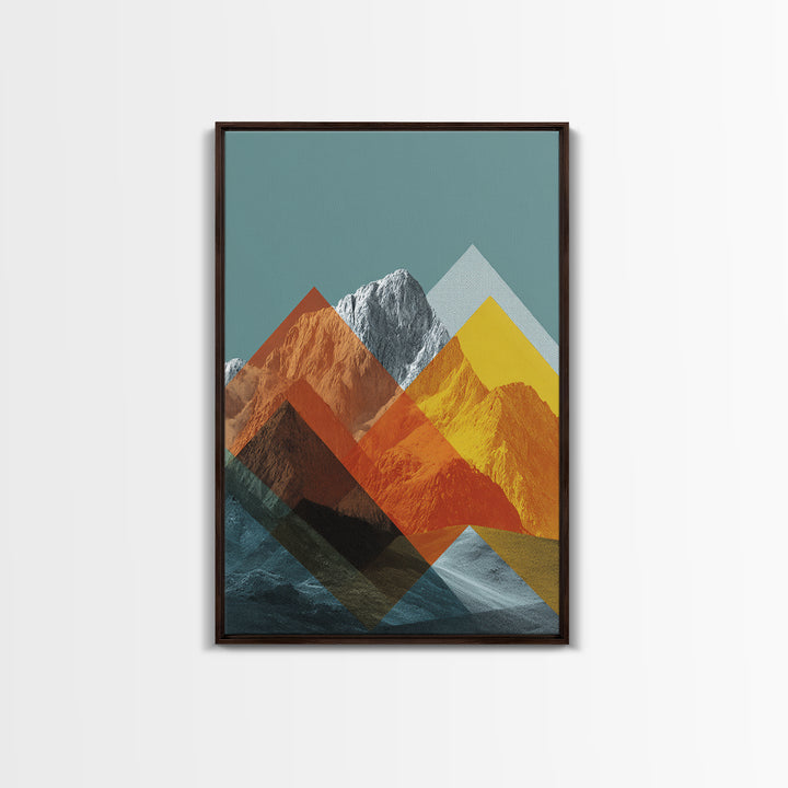 Layered Orange Geometric Mountain Peaks Canvas Print, Mid Century Modern Wall Art, Abstract Landscape Poster, MCM Decor Gift