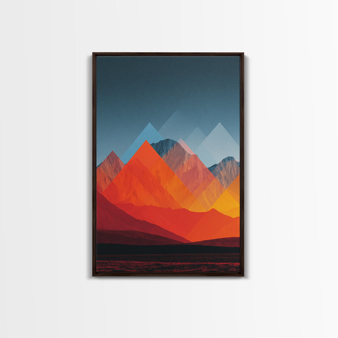 Fiery Red Orange Desert Mountain Range Canvas Print, Mid Century Modern Wall Art, Abstract Geometric Southwest Decor Gift