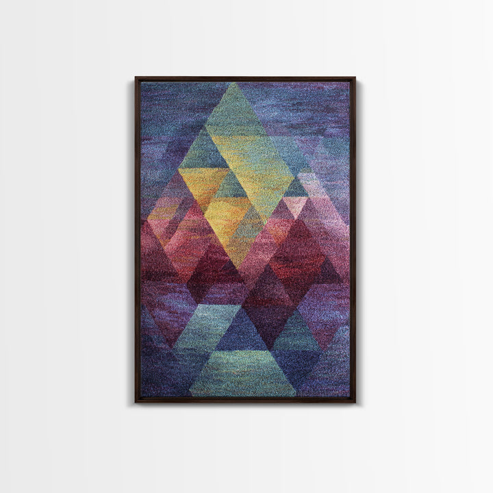 Textured Geometric Triangles In Teal Plum And Gold Canvas Print, Modern Abstract Art, MCM Wall Decor, Colorblock Poster Print
