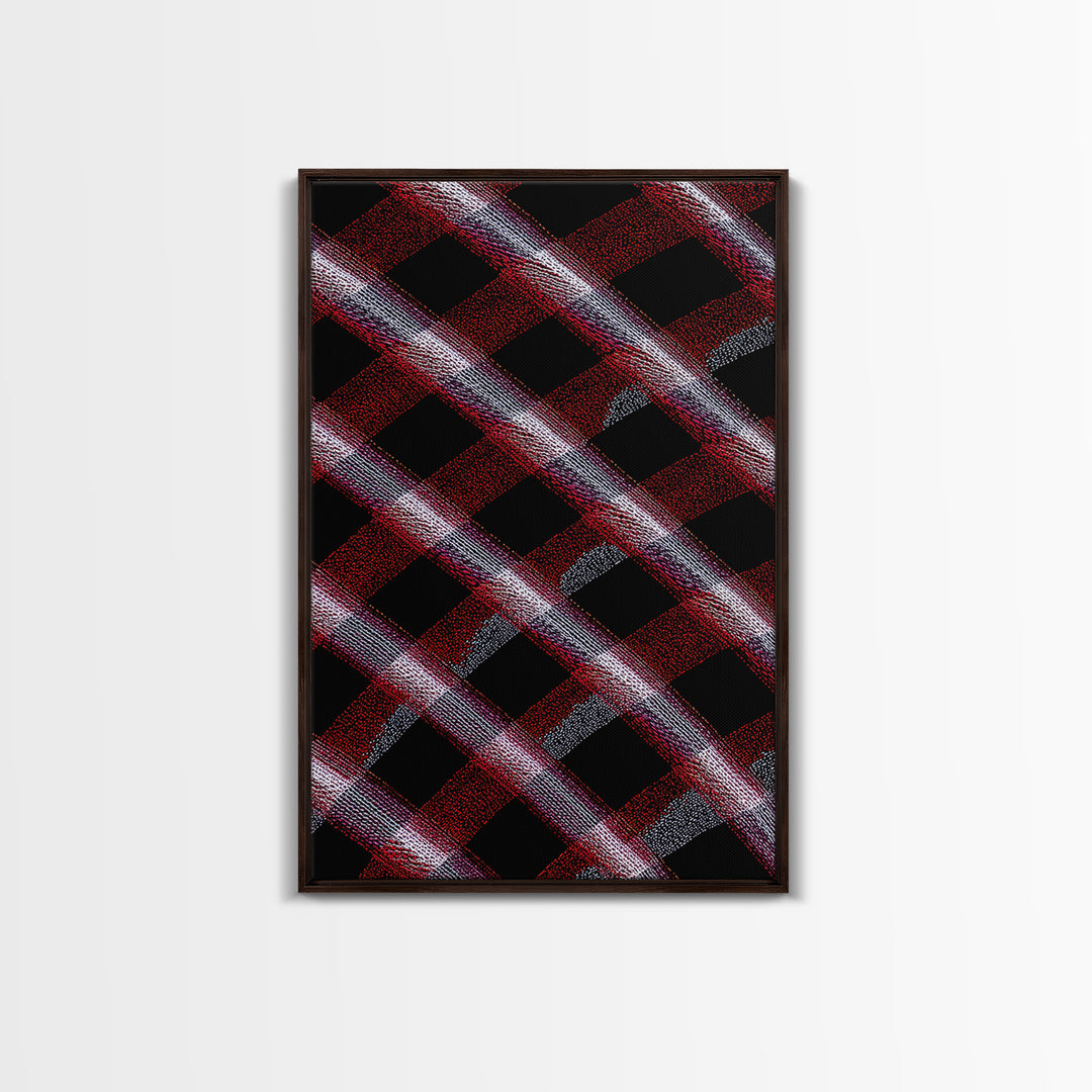 Red Black Plaid Lattice Abstract Wall Art, Geometric Pattern Print, Modern Home Decor, Bold Retro Office Decor Canvas Print