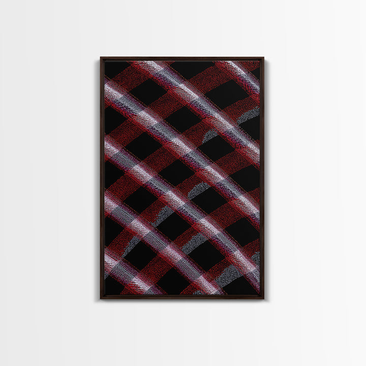 Red Black Plaid Lattice Abstract Wall Art, Geometric Pattern Print, Modern Home Decor, Bold Retro Office Decor Canvas Print