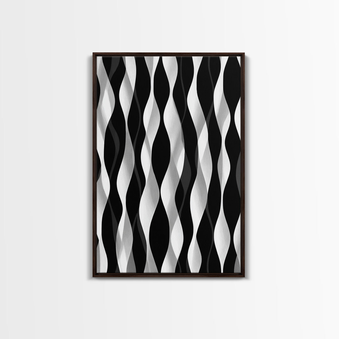 Black White Wavy Stripe Abstract Canvas Print, Op Art Wall Decor, Minimalist Modern Wall Art, Monochrome Home Decor Print