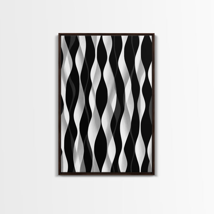 Black White Wavy Stripe Abstract Canvas Print, Op Art Wall Decor, Minimalist Modern Wall Art, Monochrome Home Decor Print