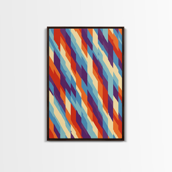 Colorful Diagonal Stripe Abstract Canvas Print, Retro Modern Wall Art, Bright Geometric Decor, 70s MCM Living Room Print